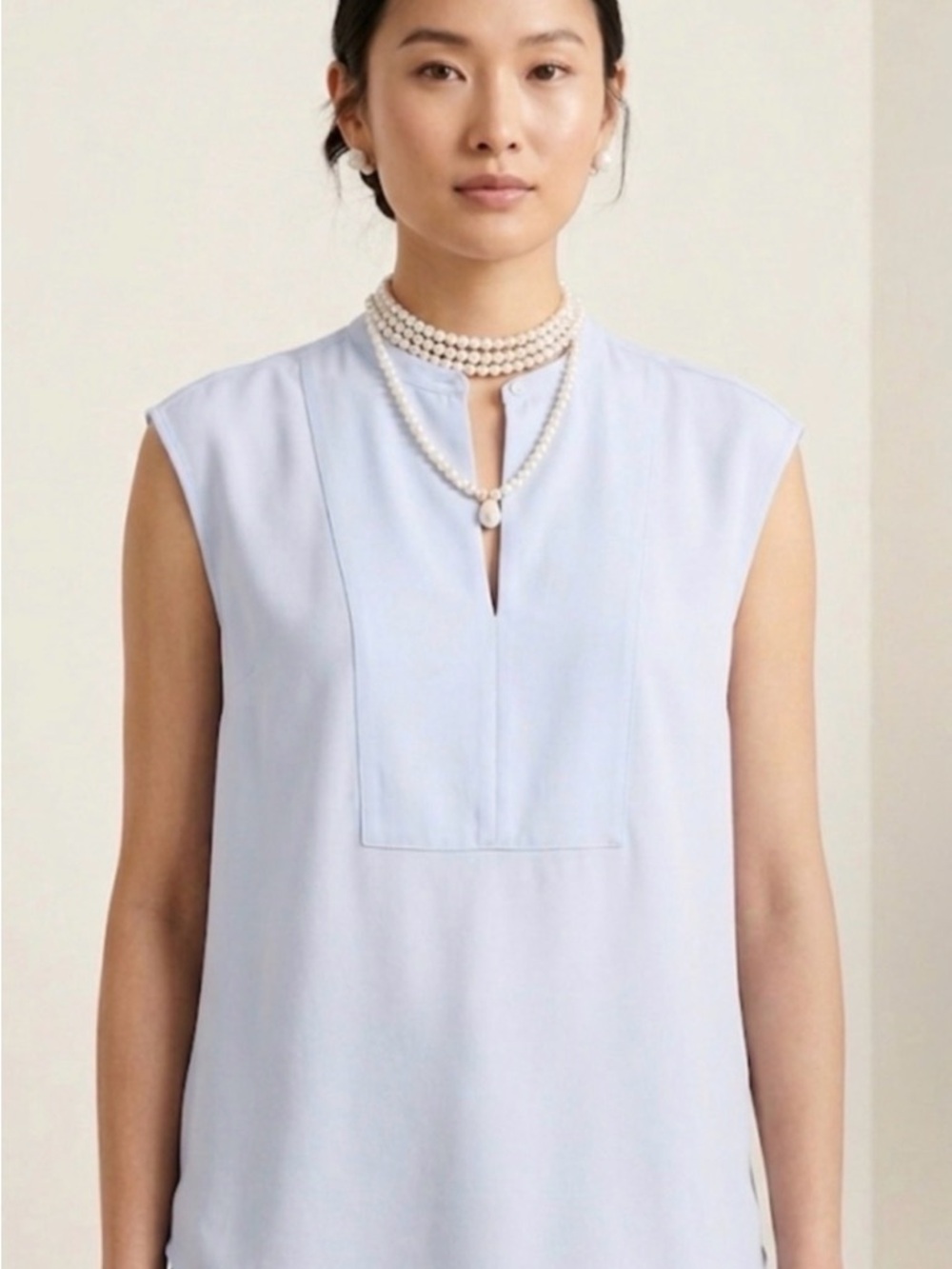 J. Crew Light Blue Sleeveless Split-Neck Camisole